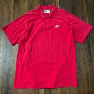 Vintage Nike 80’s Polo Collared Red Shirt Size Large Single Button Cotton Fade